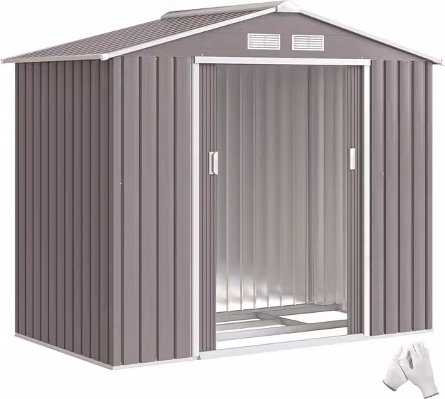 Casetta da Giardino Outsunny in Acciaio con Porte Scorrevoli, Capanno Attrezzi Grigio, L/P/H: 213 x 130 x 185 cm