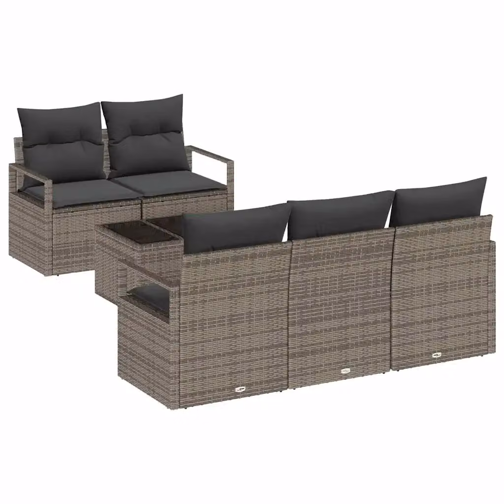 vidaXL Set Divano da Giardino a L con Cuscini Grigio, 6 Pezzi con Tavolino e Struttura in Metallo – 2