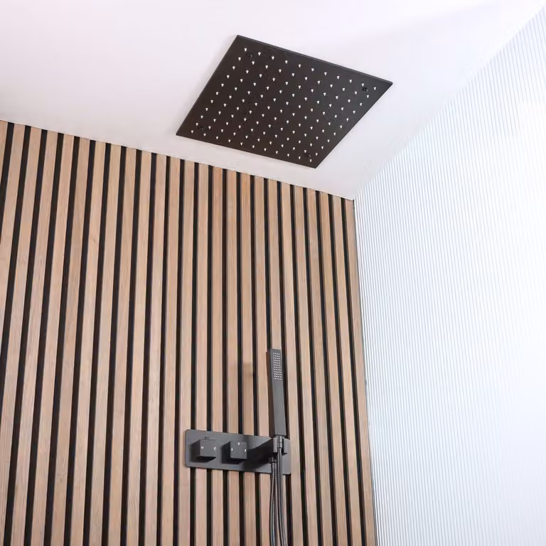 Sistema Doccia con Miscelatore Termostatico con Deviatore, Soffione da Incasso da 400mm e Doccetta (2 Vie) - Nero - Preto