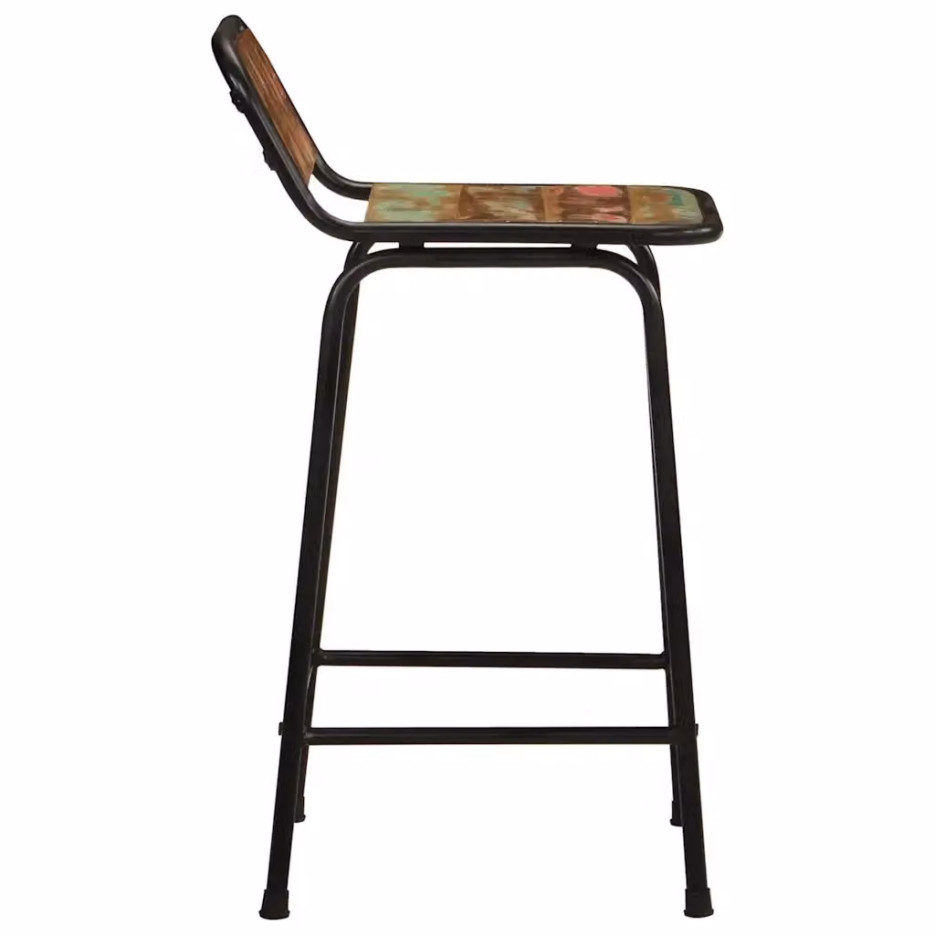 Set di 4 sgabelli da bar moderni vidaXL in legno massello di recupero e metallo, colore marrone e nero, L: 46 cm, P: 35,5 cm, H: 80 cm – 2