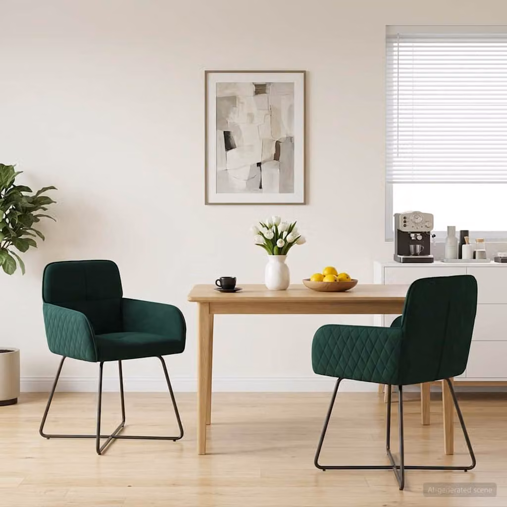 Set di 2 sedie da pranzo vidaXL in velluto verde scuro con design moderno L: 59 cm, P: 56,5 cm, H: 86 cm