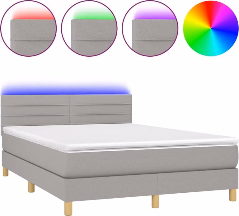 Letto a Molle Materasso e LED Grigio Chiaro 140x190 cm Tessuto