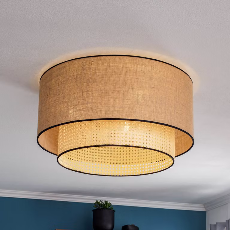 Plafoniera soffitto Big Boho Duolla, dimmerabile, Legno chiaro, Soggiorno / Sala da pranzo, Tessuto / Stoffa / Seta, Campagna / Rustiche, Plafoniera