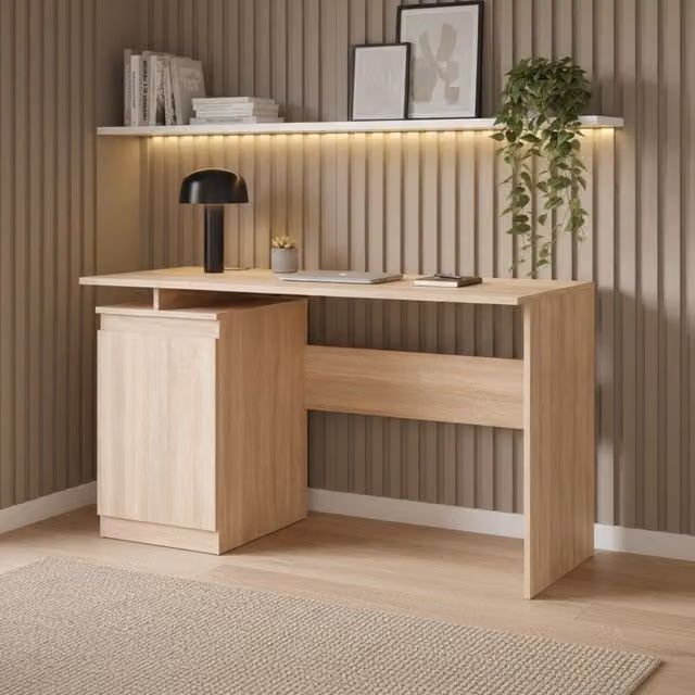 Scrivania moderna Komodee in legno color quercia e bianco, L: 120 cm, H: 73 cm, P: 59 cm – 1
