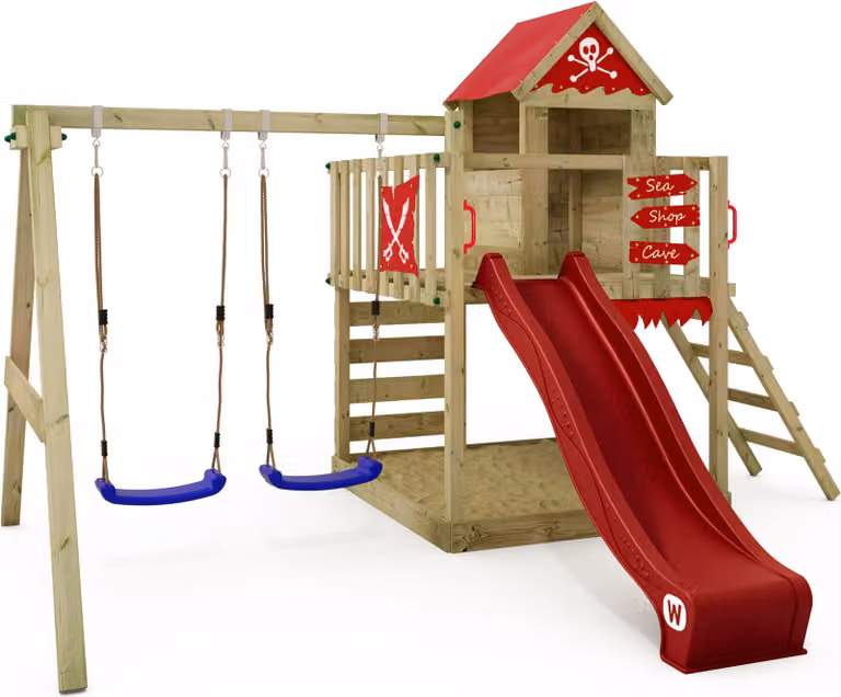 Torre giochi Wickey Smart Cave con altalena e casetta da gioco, colore rosso