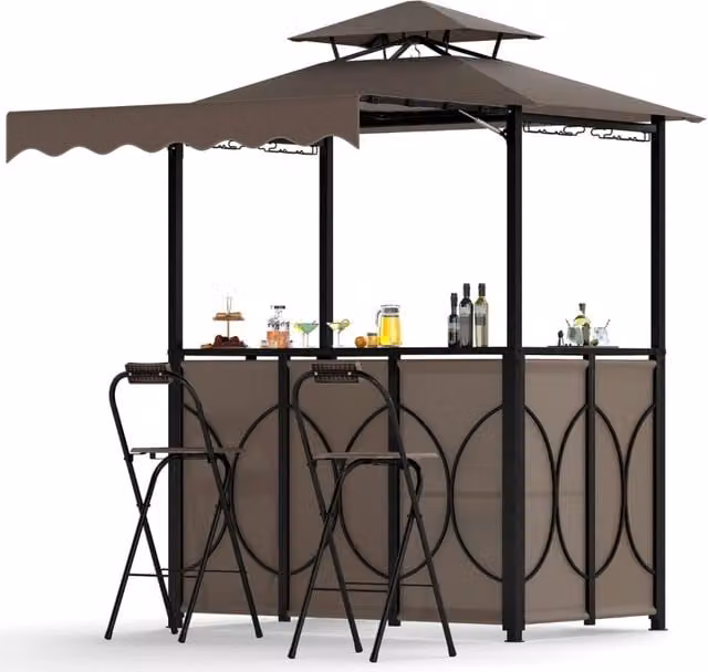Set da giardino BBQ Design Mania composto da tavolo bar e 2 sgabelli pieghevoli marrone