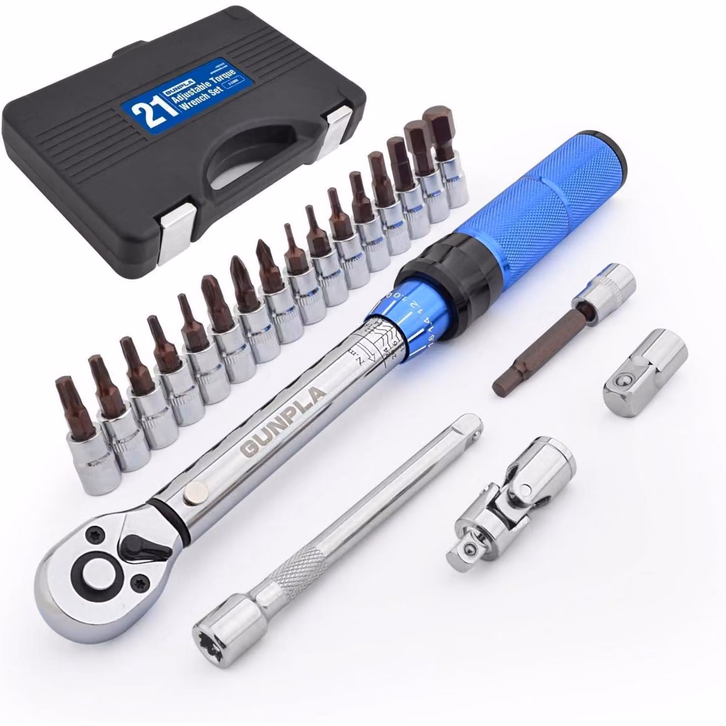 Set di chiavi dinamometriche per biciclette e motociclette, 21 pezzi, da 4 a 24 Nm, attacco da 1/4", chiave a cricchetto a 72 denti con prolunga