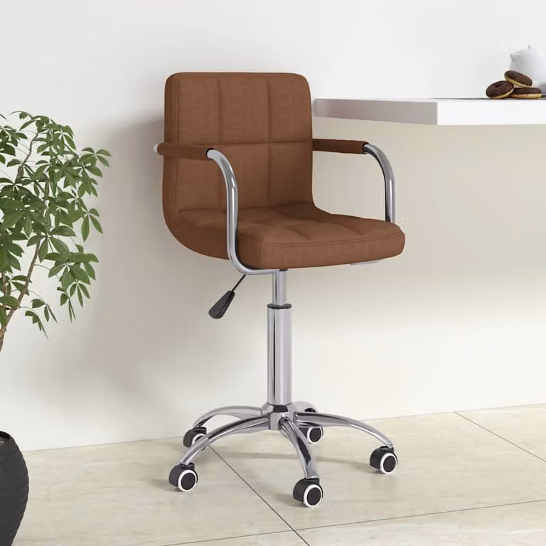 Sedia Girevole da Ufficio Moderna vidaXL in Tessuto Marrone con Ruote e Struttura in Metallo