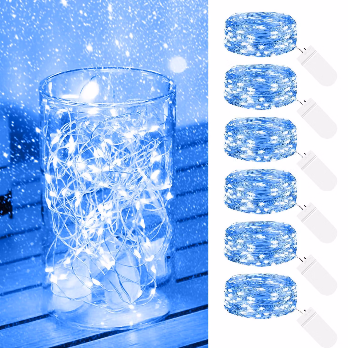 Set di 6 catene luminose da 2 metri con 20 LED blu, alimentate a batteria
