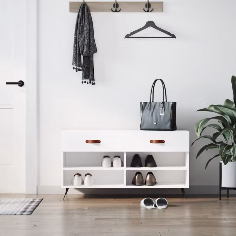 Panca porta scarpe vidaXL in legno multistrato bianco lucido L 102 cm x P 35 cm x H 55 cm