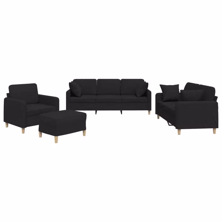 Set Divani 4 pz con Cuscini Nero in Tessuto