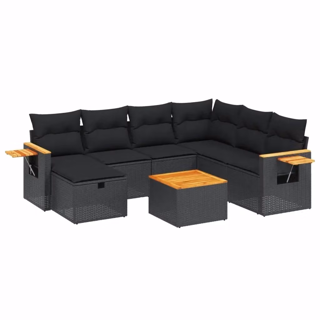 vidaXL Set Divani da Giardino a L con Cuscini 8 pz Nero in Polyrattan e Acciaio – 2