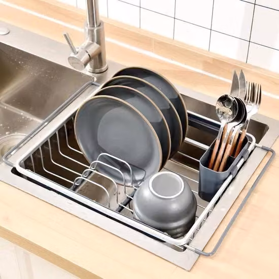 Afdruiprek estensibile per lavandino - asciugamani con contenitore per posate rimovibile - afdruiprek per cucina - organizzatore per la cucina.