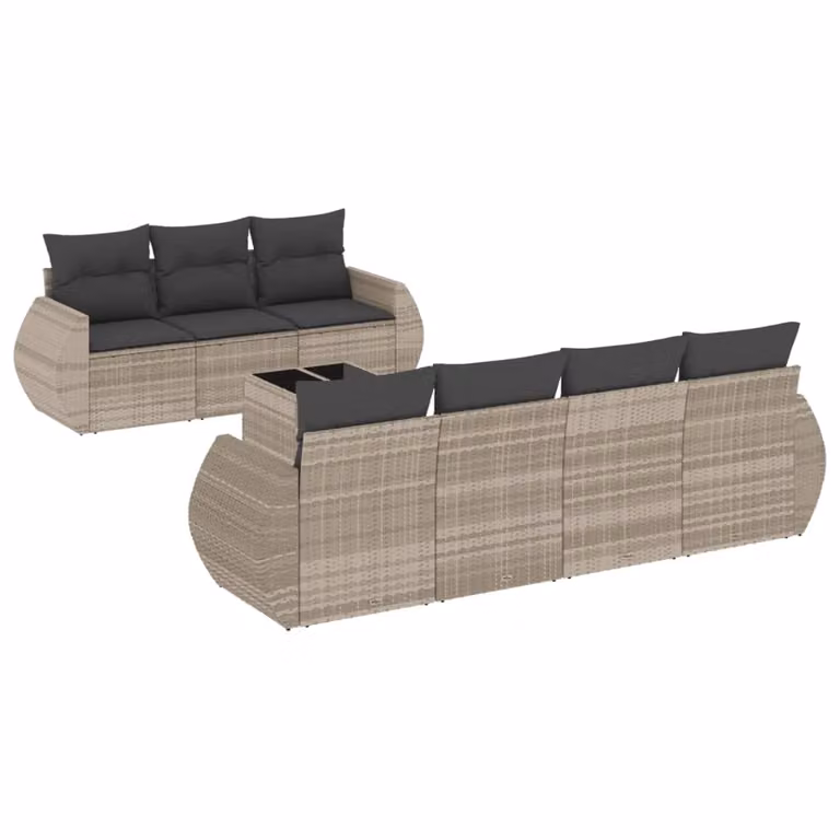 Set Divano da Giardino 8pz con Cuscini Grigio Chiaro Polyrattan