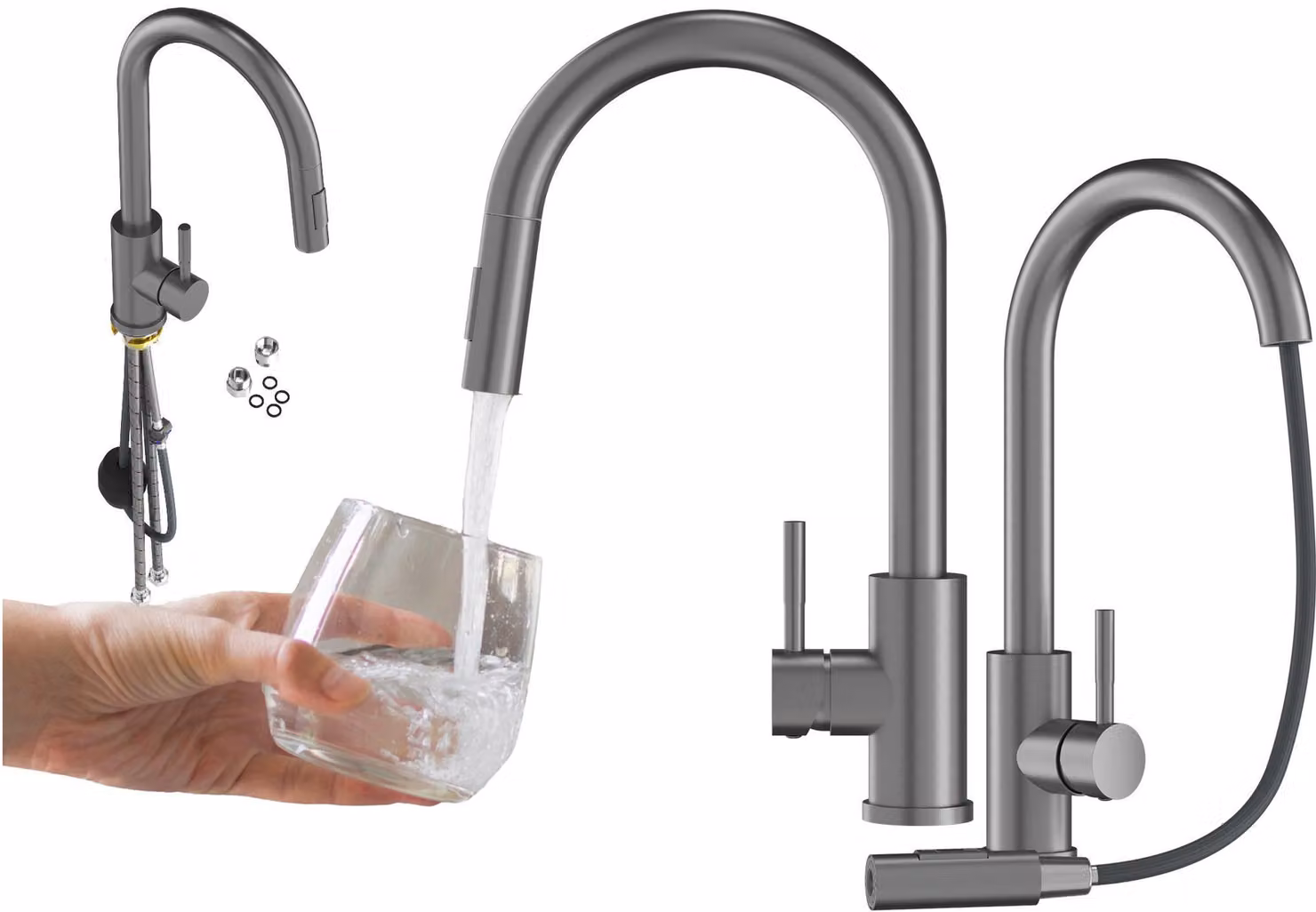 Granitan - Rubinetto da cucina - Rubinetto per lavello - Bocca estensibile - 2 tipi di getto - Grigio - LOSETO