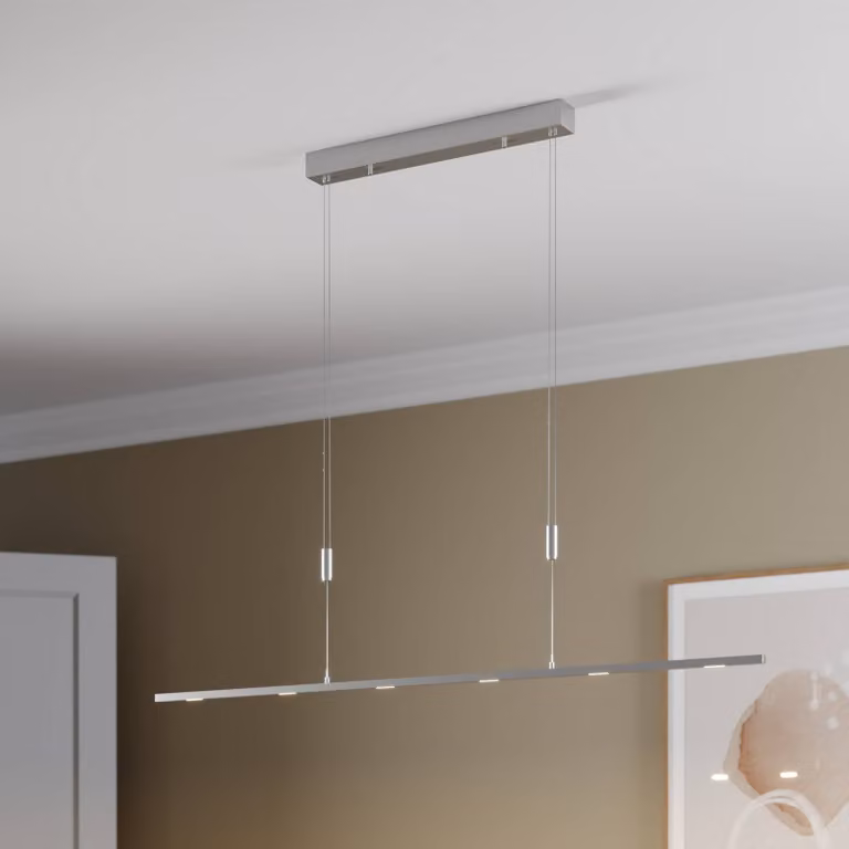 Lampada LED a sospensione Lucande Arnik, 140 cm, color nichel, dimmerabile Arnik Lucande,, Alluminio / Grigio / Zincato, Soggiorno / Sala da pranzo, Metallo, Moderno