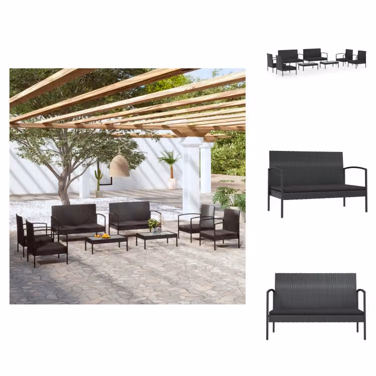 vidaXL set salotto da giardino 8 pezzi con cuscini in poly rattan nero - Set di mobili da giardino