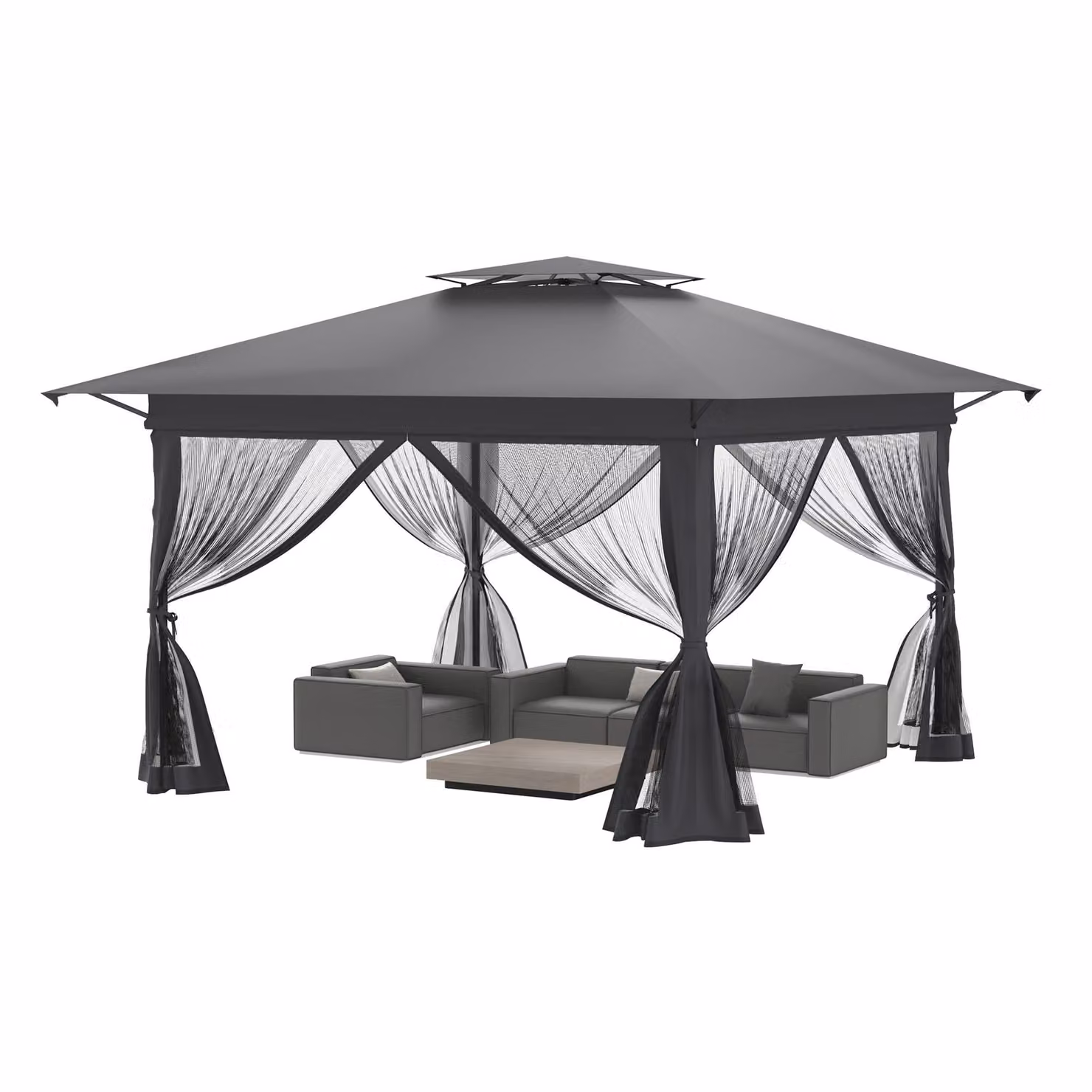 QEENTOE Gazebo pop-up da giardino, 4x4 metri, struttura in metallo con tetto a doppia falda, 4 pannelli laterali con zanzariera, colore antracite, ideale per giardino, feste e bancarelle