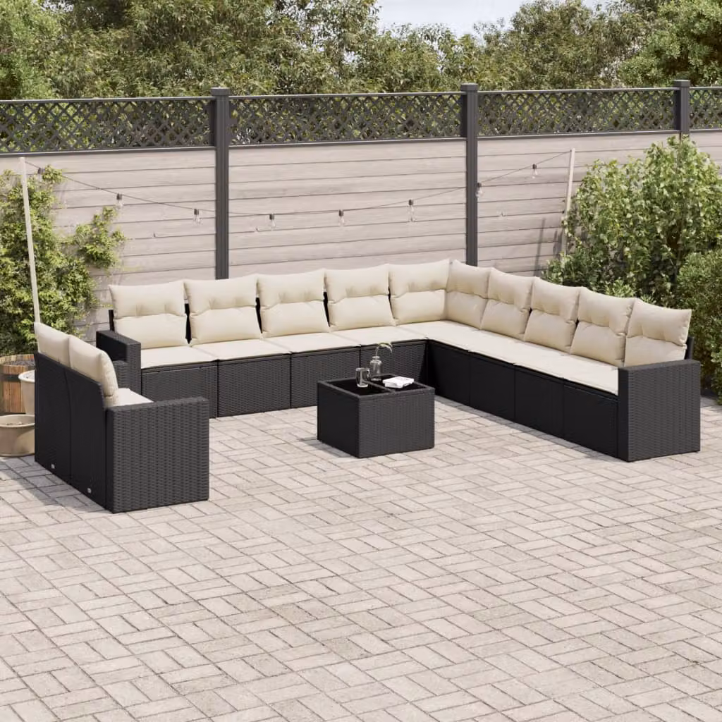 Set di divani da giardino vidaXL in 12 pezzi con cuscini in polyrattan nero e tavolino da esterno – 1