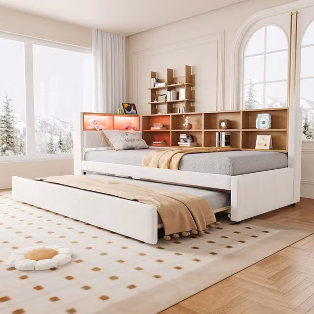 Letto a scomparsa REDOM beige con illuminazione LED e porta USB, L/P/H: 90 x 200 cm