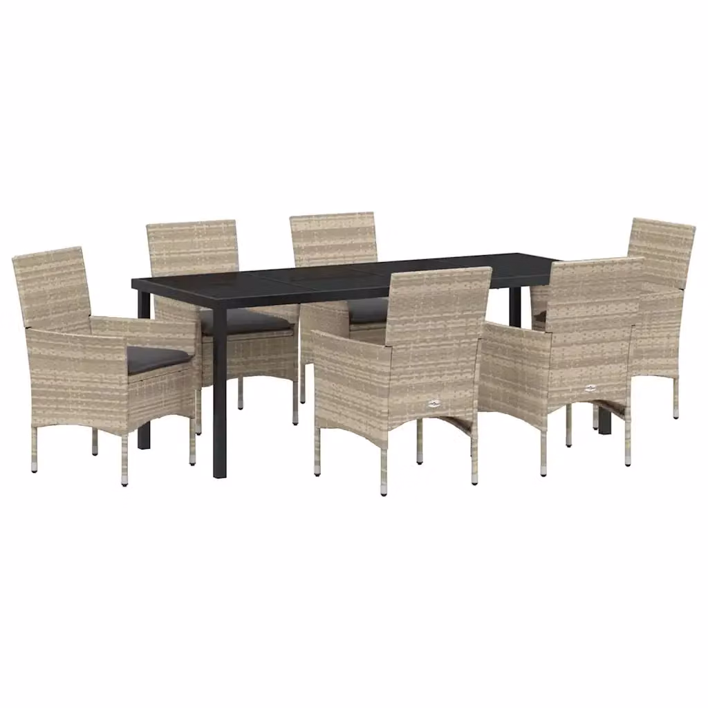 Set da pranzo per giardino e terrazzo vidaXL in polyrattan e vetro, 7 pezzi, grigio – 2