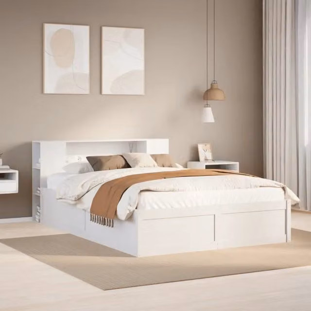 Letto senza Materasso Bianco 135x190 cm Legno Massello di Pino 3323426