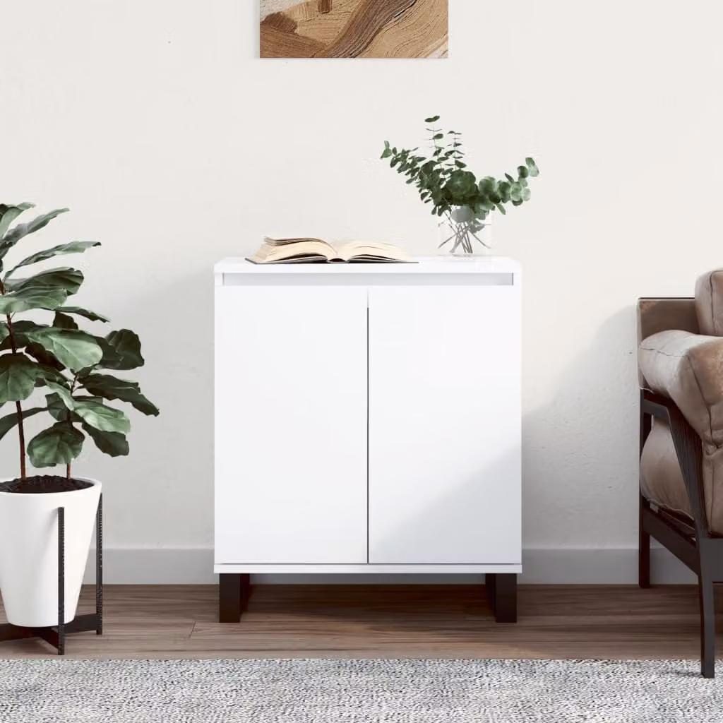 Credenza moderna bianca vidaXL a parete in legno e metallo L 60 cm, P 35 cm, H 70 cm