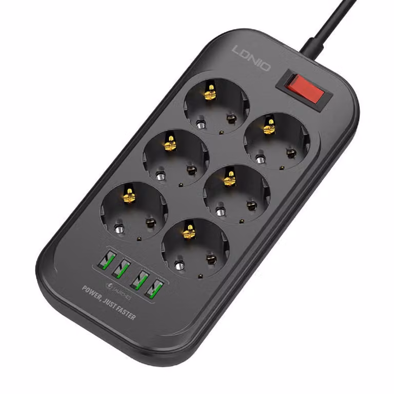 LDNIO SE6403 Presa multipla con 6 prese, 4x USB, spie luminose, protezione da sovraccarico 2m nero