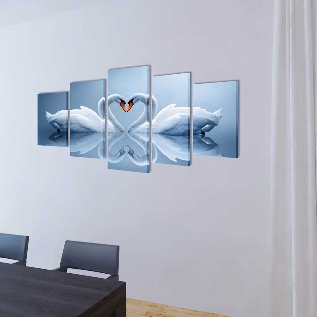 vidaXL 5 pz Set Stampa su Tela da Muro Cigno 200 x 100 cm