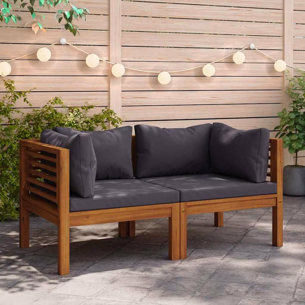 Set di 2 Divani Angolari L-Shape vidaXL in Legno di Acacia Trattato con Cuscini Antracite per Giardino
