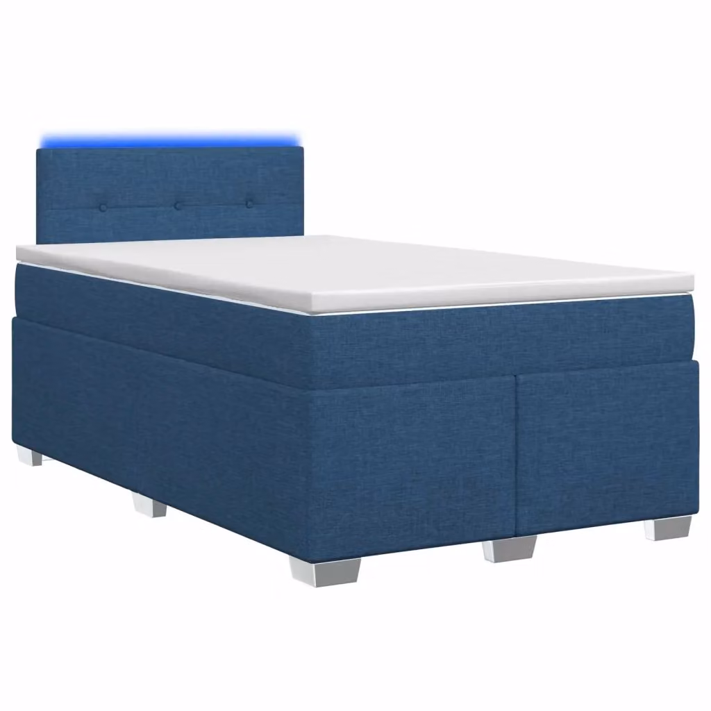 Letto con Box Spring e Materasso Ibrido vidaXL con Illuminazione LED Blu e Porte USB, L/P: 120 x 200 cm, Bianco e Blu – 2
