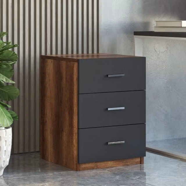 Cassettiera DMORA con 3 cassetti in stile moderno, colore nero antracite, L 45 cm x P 47 cm x H 62 cm
