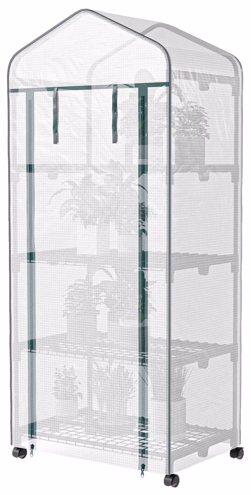 Serra Outsunny con rotelle, ripiani, serra in plastica resistente all'inverno con struttura in acciaio