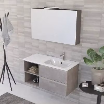 Mobile bagno sospeso Master INBAGNO grigio opaco con lavabo a destra e specchio contenitore L: 101 cm, P: 46 cm, H: 60 cm – 1