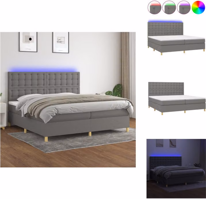 vidaXL Letto a molle con materasso e tessuto LED grigio scuro 200x200 cm - Letti e strutture letto