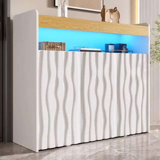 Credenza moderna con illuminazione LED integrata e ripiani regolabili in MDF bianco e finitura opaca – 1