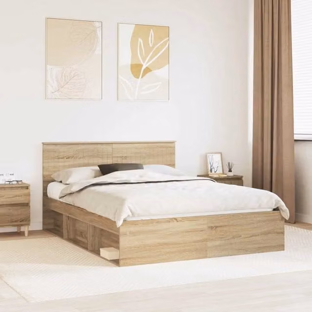 Struttura del letto Rovere Sonoma 150 x 200 cm Pino massello 3410584