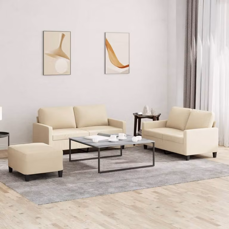 Maison Exclusive - Set divano a 3 pezzi con cuscini in tessuto color crema