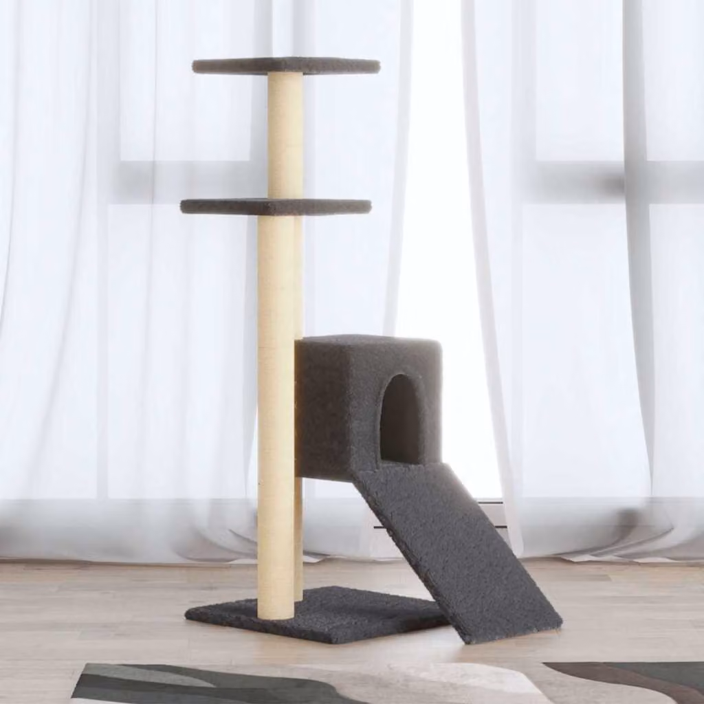 vidaXL Albero per Gatti con Tiragraffi in Sisal e Cuccia, Grigio, Altezza: 92 cm