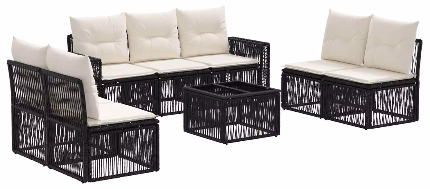 Set Divano da Giardino 8 pcs Nero e Bianco Crema polyrattan