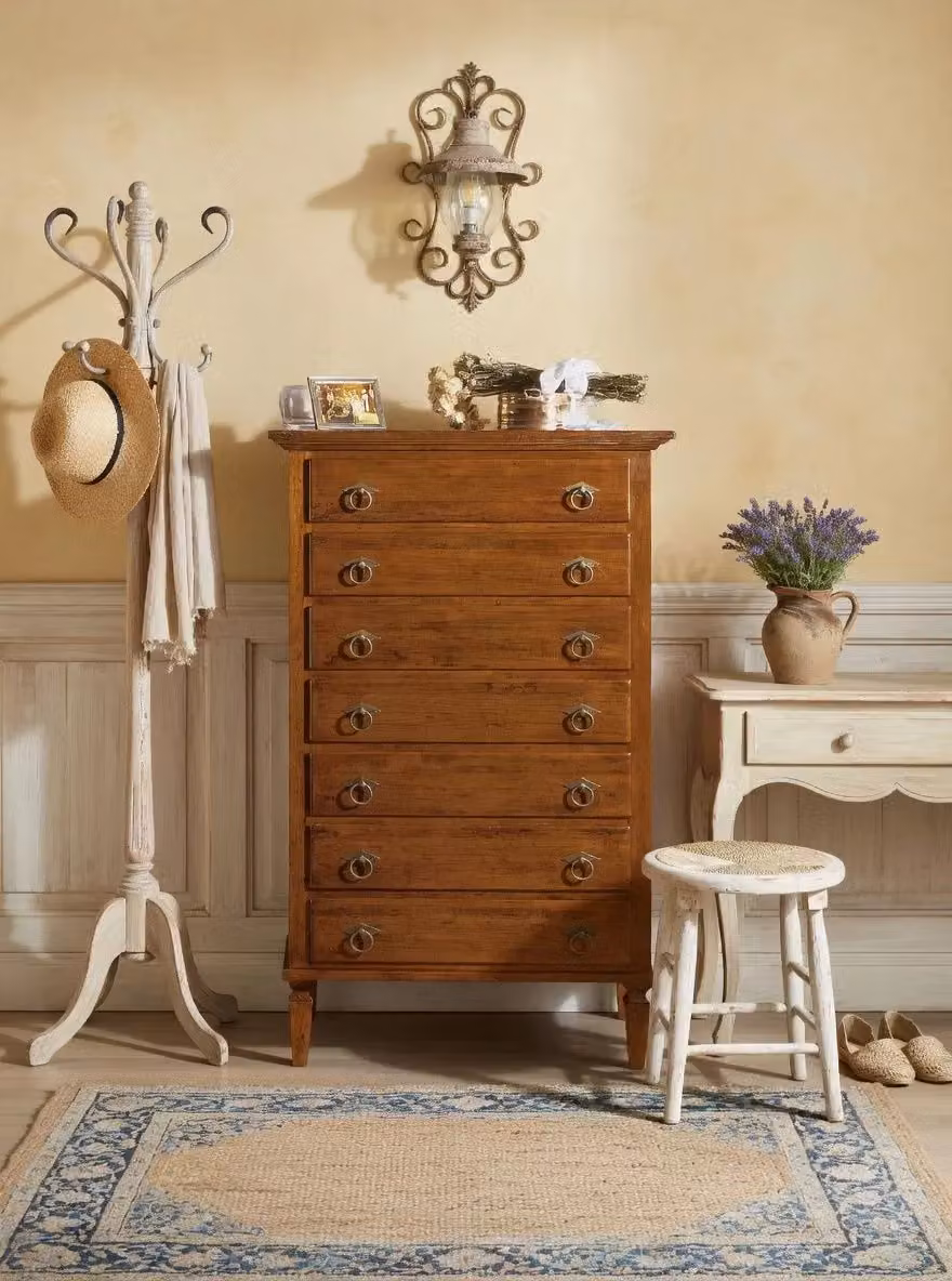 Cassettiera in legno stile arte povera Mobili 2G color noce L: 85 cm, P: 47 cm, H: 138 cm – 1