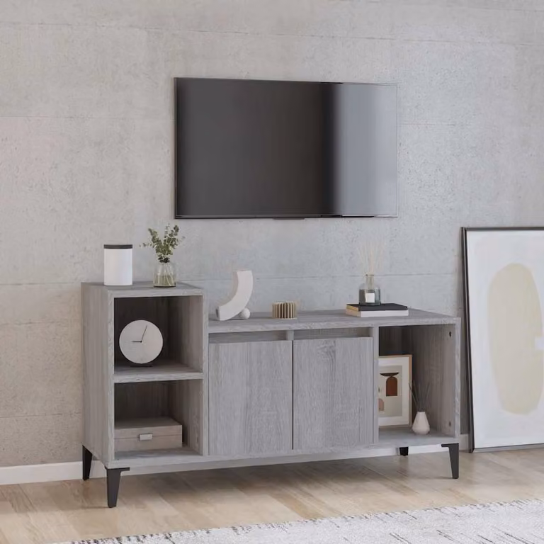Mobile TV vidaXL moderno in legno e metallo Grigio, L 100 cm x P 35 cm x H 55 cm