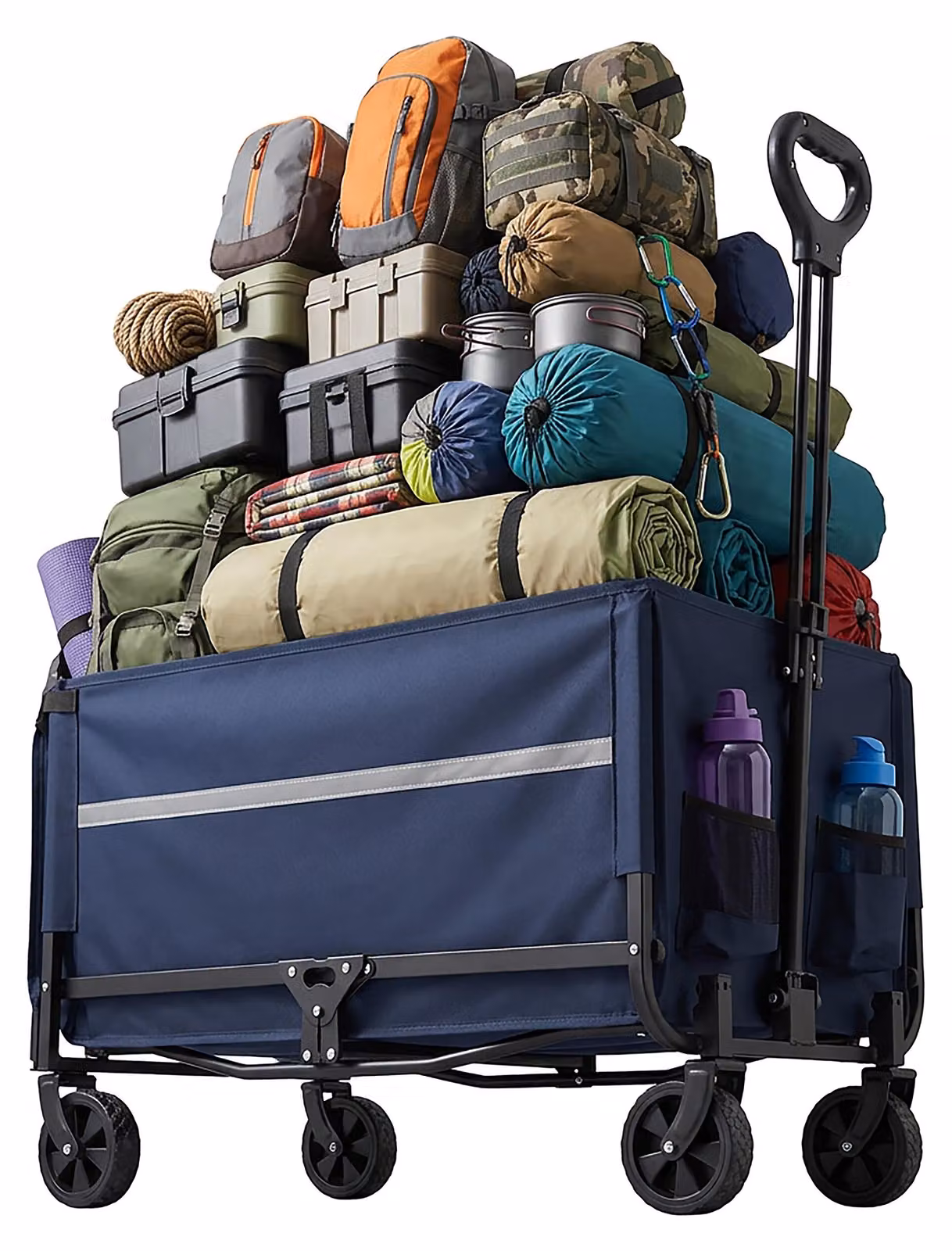 Carrello da trasporto Relaxdays, pieghevole, 150 kg, manico telescopico, sportello posteriore, telo antipioggia, carrello per la spesa e il campeggio, blu