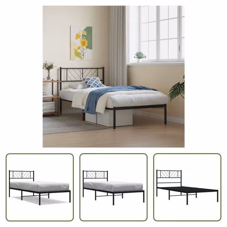 The Living Store Struttura letto con testiera in metallo nero 90x190 cm