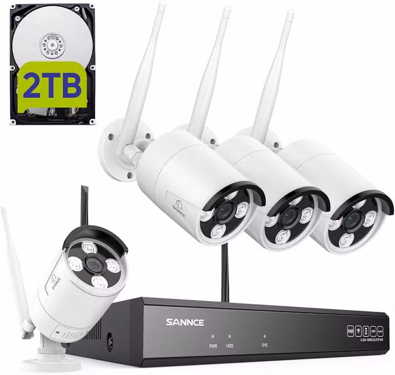 Kit di telecamere di sicurezza, composto da un registratore NVR wireless a 10 canali da 5MP e 4 telecamere da 3MP per uso esterno, sistema di videosorveglianza WLAN con disco rigido da 2TB, dotato di riconoscimento facciale e supporto per