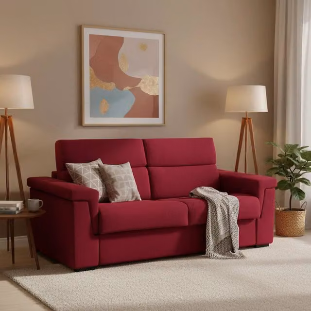 Divano Letto 3 Posti Benedetto DMORA Rosso con Copertura Sfoderabile Made in Italy L: 225 cm, P: 95 cm – 1