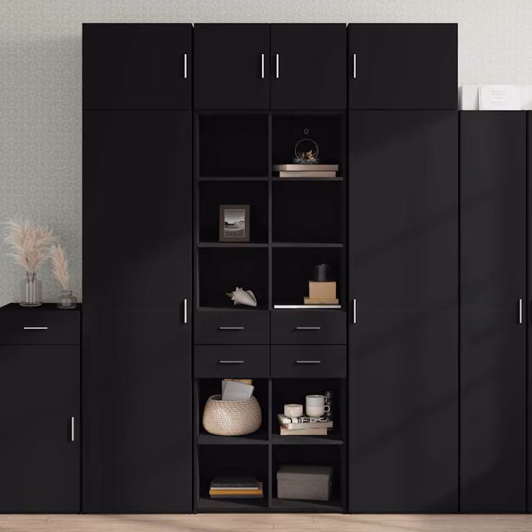 vidaXL Credenza Moderna Nera in Legno MDF e Multistrato, L 70 cm x P 42,5 cm x H 185 cm