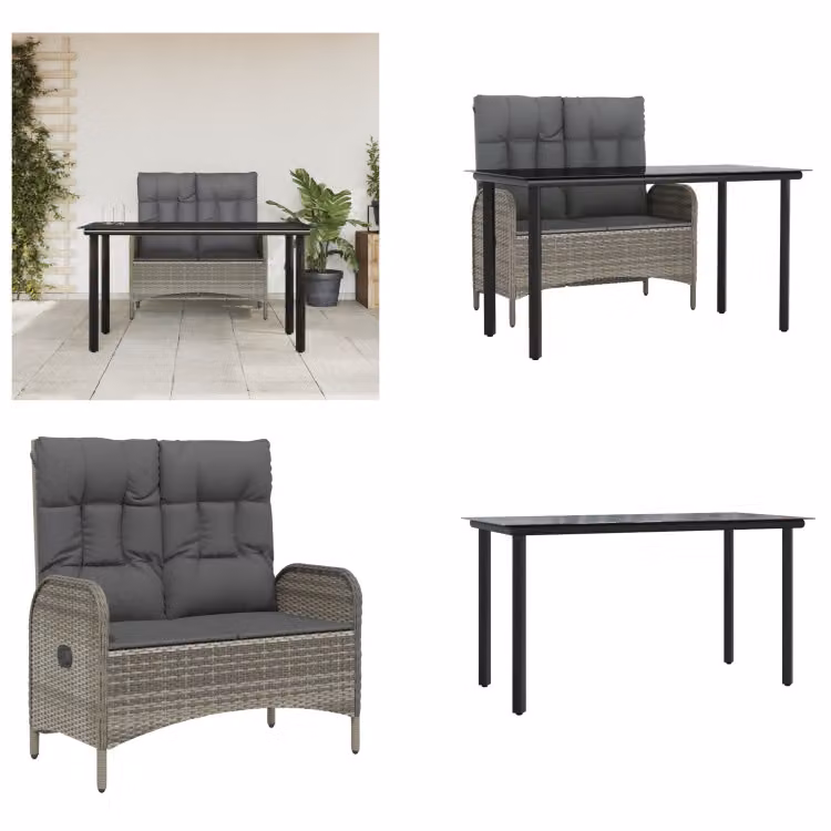 vidaXL Set da pranzo da giardino 2 pezzi con cuscini in poly rattan grigio - Set da pranzo da giardino - Set da pranzo da giardino - Set da giardino - Set di mobili da giardino