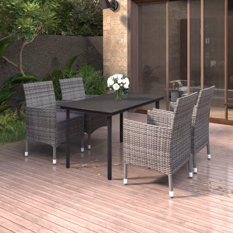 Maison Exclusive - Set da pranzo da giardino a 5 pezzi con cuscini in rattan sintetico e vetro