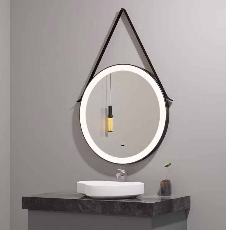 Specchio da bagno LED rotondo, nero, diametro 60 cm, con funzione di regolazione dell'intensità luminosa